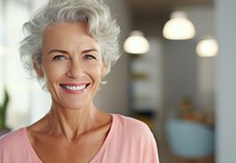 Mature woman with gray hair and attractive teeth